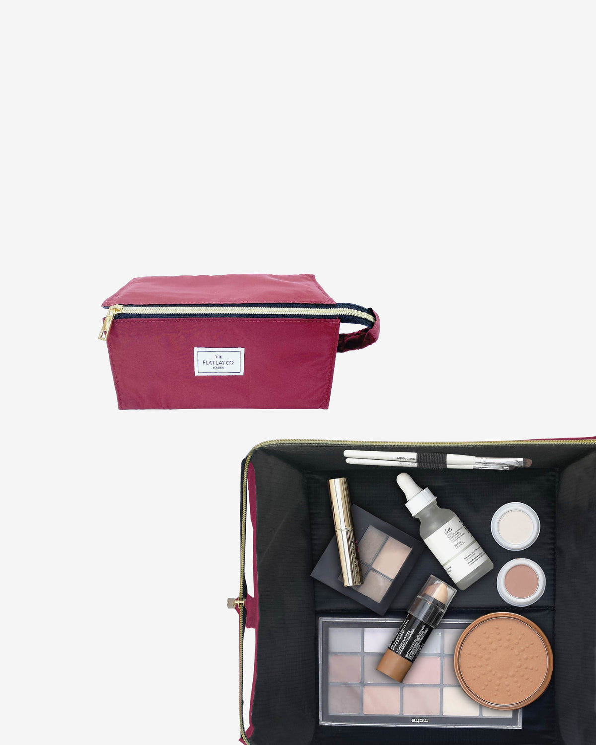 The Flat Lay Co. Open Flat Makeup Box Bag In Burgundy