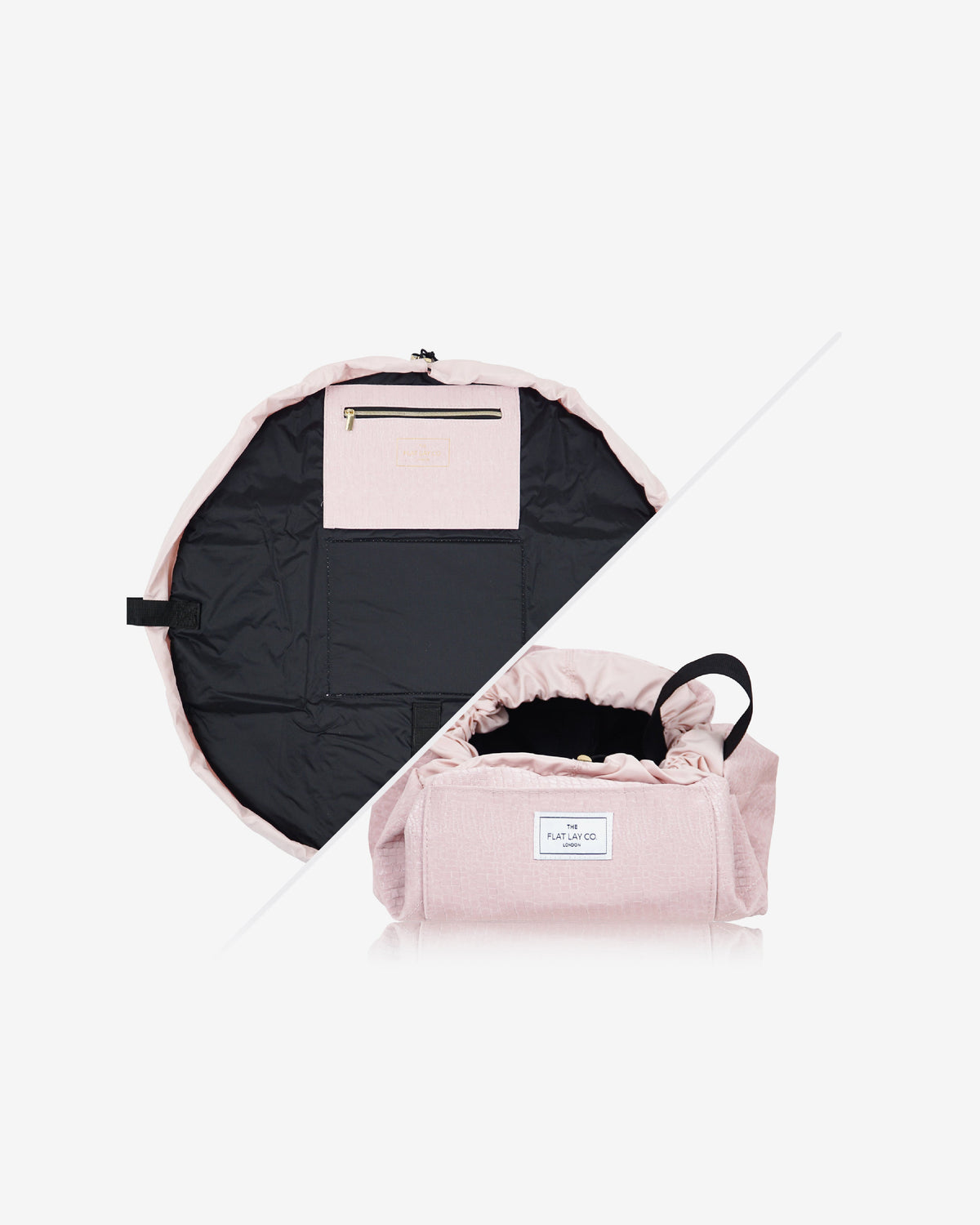 The Flat Lay Co. Drawstring Makeup Bag In Pink Croc