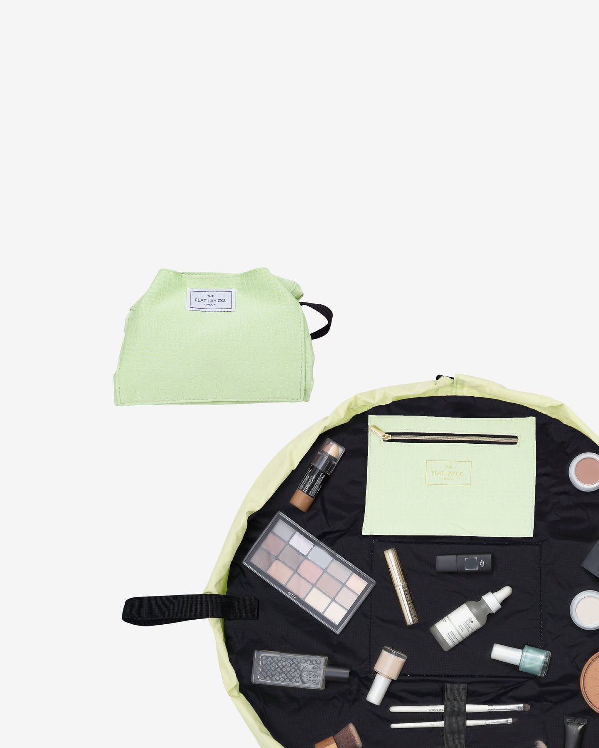 The Flat Lay Co. Drawstring Makeup Bag In Green Croc