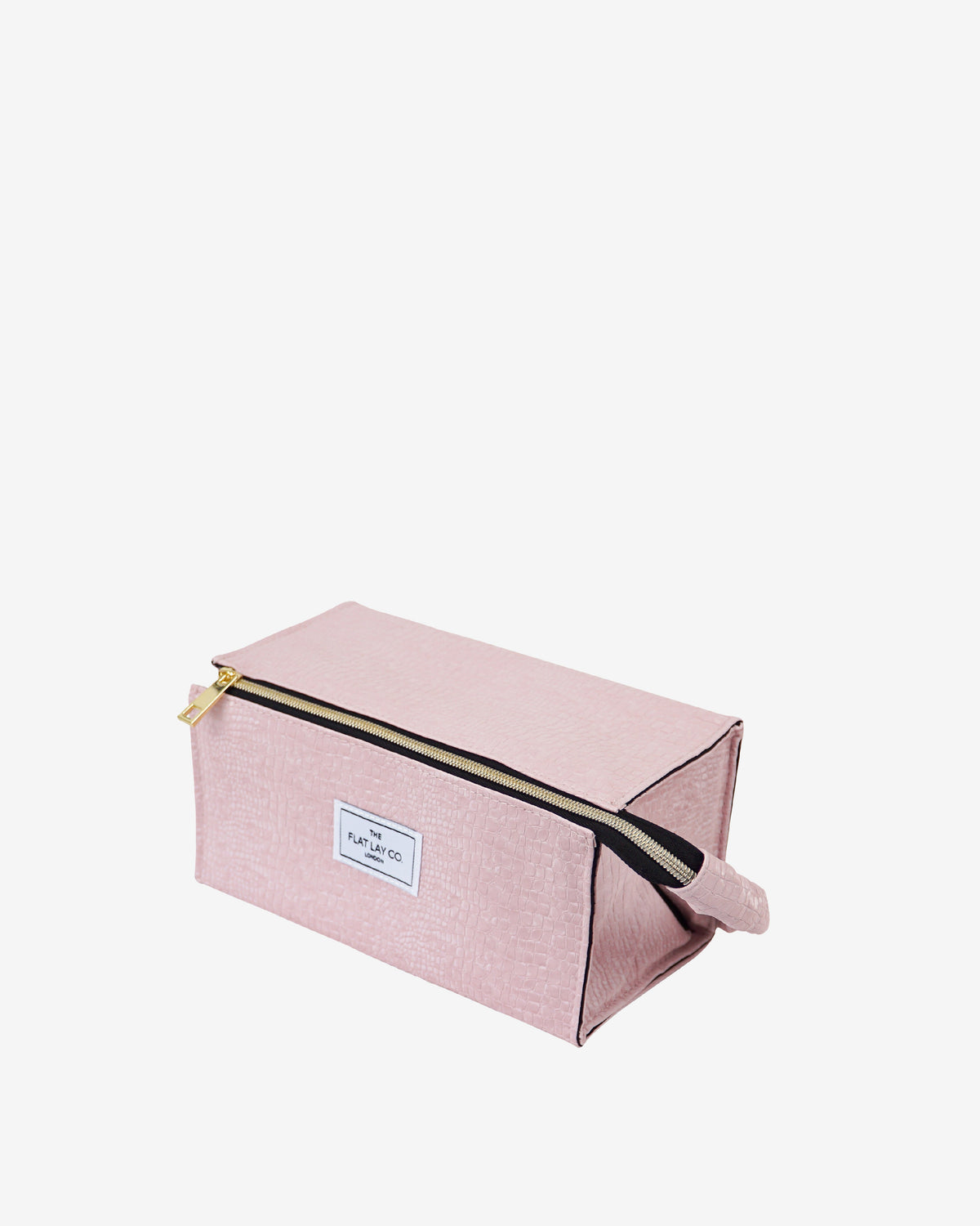 The Flat Lay Co. Open Flat Makeup Box Bag And Tray In Pink Croc