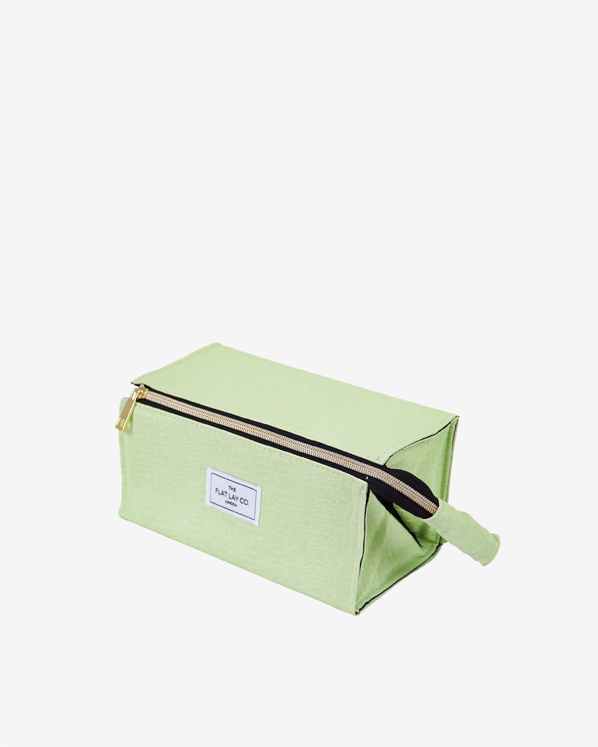 The Flat Lay Co. Open Flat Makeup Box Bag And Tray In Green Croc