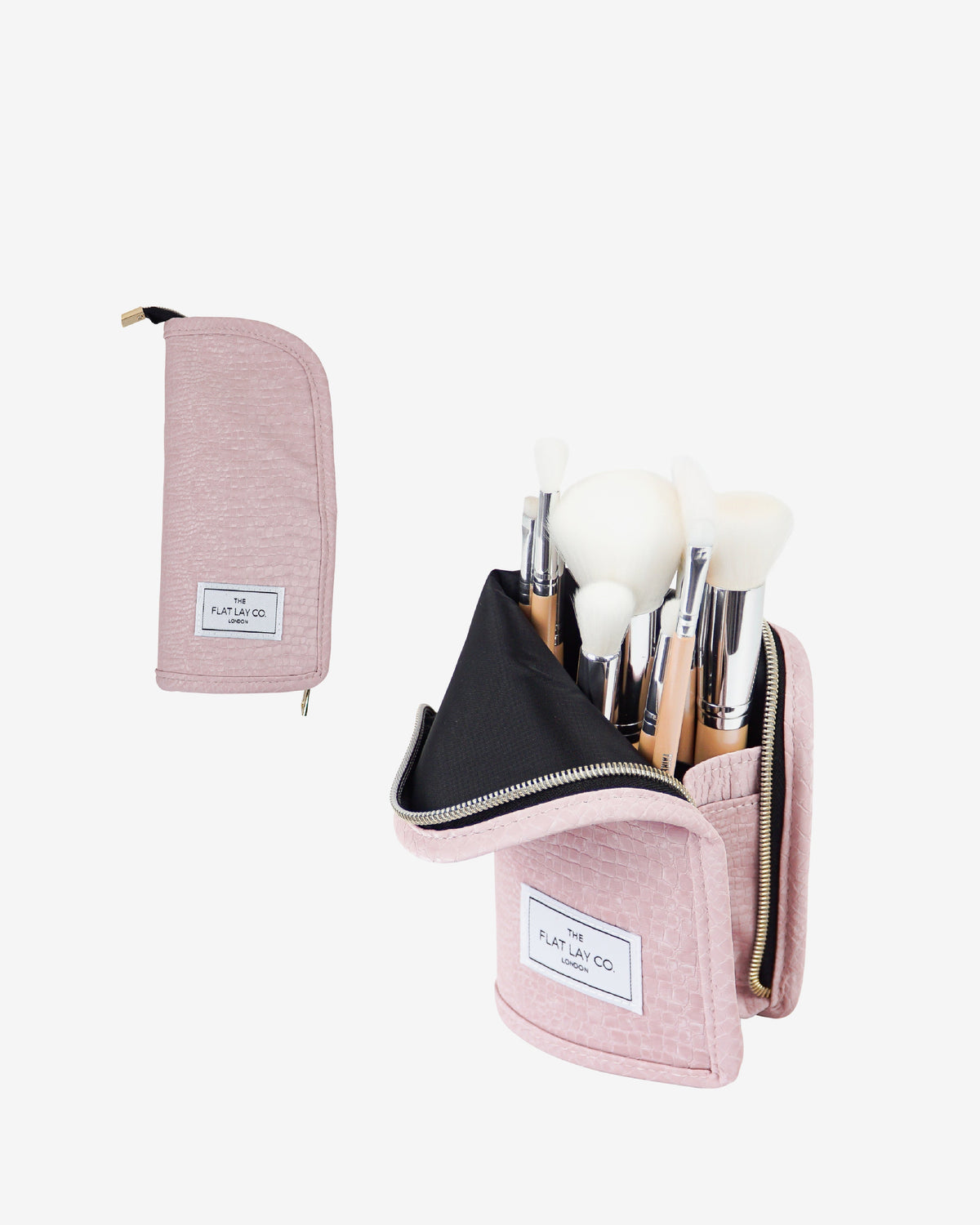 The Flat Lay Co. Standing Makeup Brush Case In Pink Croc