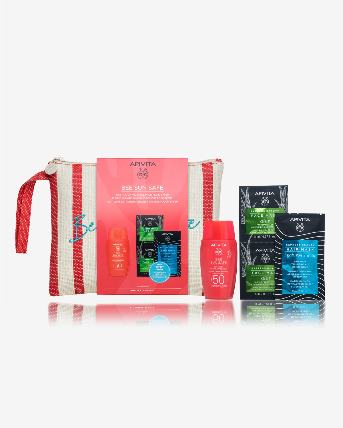 Bee Sun Safe Dry Touch Invisible Fluid - (Spf50) &amp; Complimentary Gift An Express Aloe Face Mask (2X8Ml) &amp; Moisturizing Mask Express Beauty (20Ml) &amp; An Eco-Friendly Summery Pouch